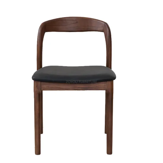 Scandinavian Style Black PU Leather Upholstery Solid Ash Wood Restaurant Dining Chair 