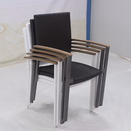 Cheap Price Stackable Garden Furniture Outdoor Restaurant PE Rattan Arm Dining Chair