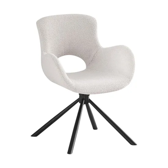 Modern Design off White Swivel Dining Chair with Black Coating Legs 