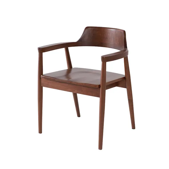 Nordic Armrest Black Walnut Leisure Restaurant Backrest Wooden Dining Chair 
