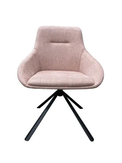 Elegant Leisure Light Grey Pink Boucle Armrest Kitchen Dining Chair with Rotatable Metal Stand 