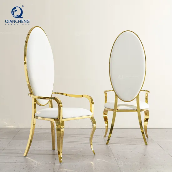 French Style Oval High Back Stainless Steel Modern Dining Throne Chair with Armrest for Wedding and Banquet 