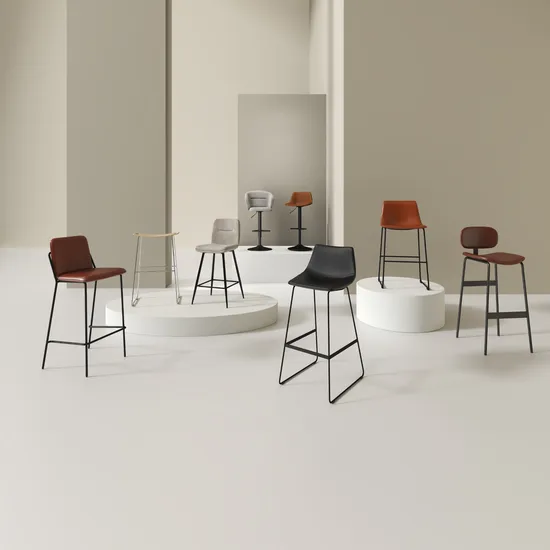 Brown Modern Faux Leather Bar Stools with Metal Legs and Footrest 