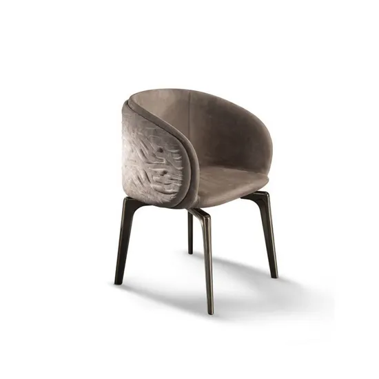 Contemporary Textured Gray Velvet Dining Chair Slim Metal Legs Boutique Cafe 