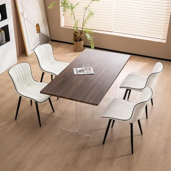 Minimalist PU Leather Dining Chair with Solid Red Oak Base 