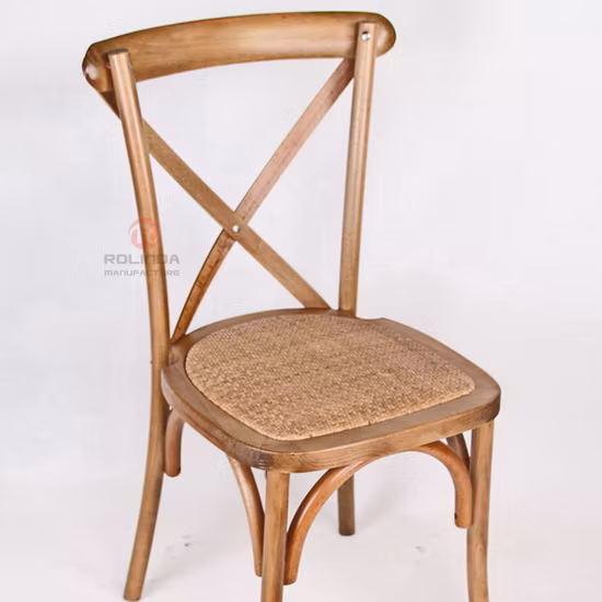 Boutique Old Event Wooden French Country Style Rattan Seat Solid Wood Cross Back X Dining Chair