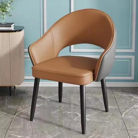 Modern Comfortable Colorful PU Leather Chair Backrest Armrest Soft Dining Chair 