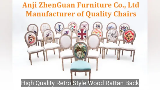 High Quality Retro Style Wood Rattan Back Padded Seat Dining Restaurant Louis Chair(ZG16