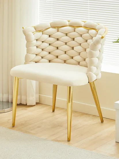 China Wholesale Modern Living Room Furniture Upholstered Beige Velvet Woven Dining Chair 