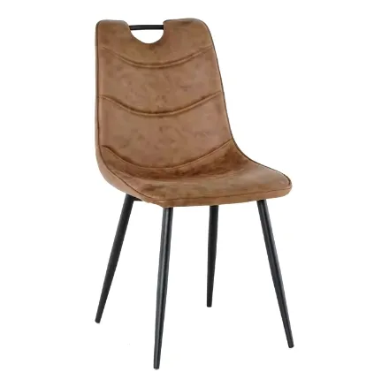 Modern Hotel Upholstered Chair Metal Legs PU Leather Armless Dining Chair with Handle Back 