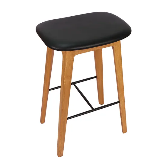 High PU Leather Top Oak Wood Legs Vintage Chinese Dining Chair Stool 