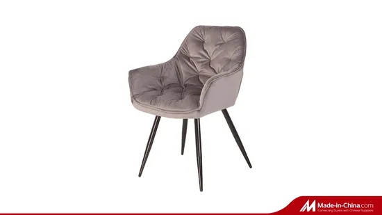Wholesale Grey Velvet Upholstered Metal Legs Nordic Accent Furniture Modern Dining Chair 