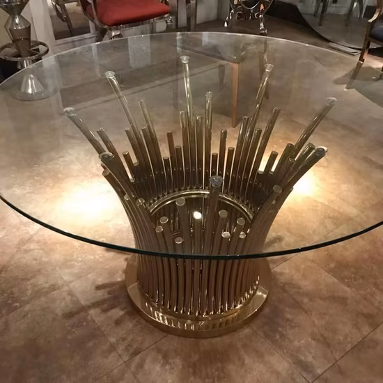 Big Round Half Moon Shape Gold Stainless Steel Wedding Event Dining Tables