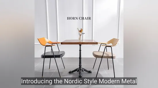 Nordic Style Modern Metal Frame Armrest Dining Chair with Leather Cushion 