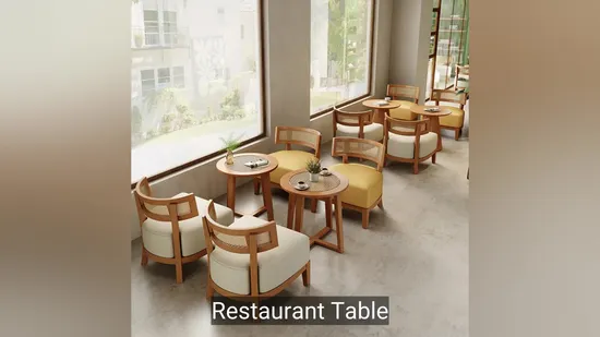 Nordic Rattan Wooden Cafe Booth Restaurant Furniture Dining Table and Chairs 