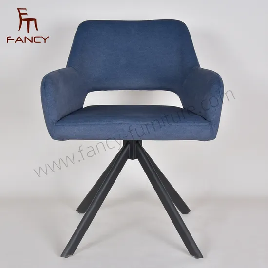 Rotating Nordic Black Powder Coating Legs Fabric Modern 360 Degree Swivel Dining Chair 