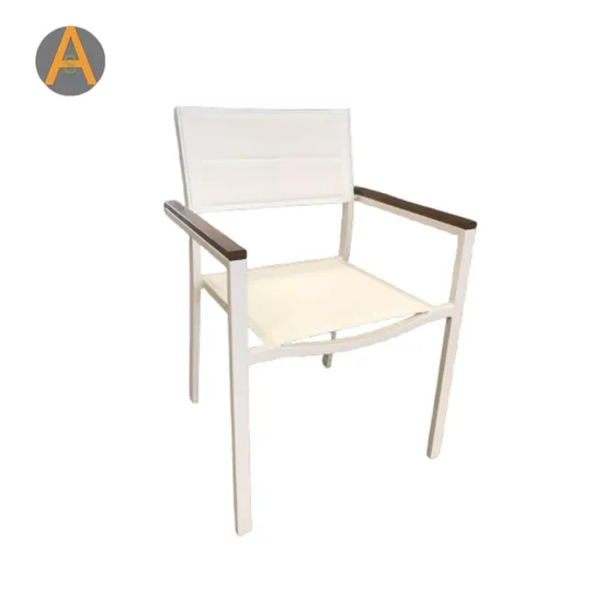 Outside Modern Dining White Stackable Yard Garden Chair with Armrest Patio Restaurant Aluminum Outdoor Furniture 