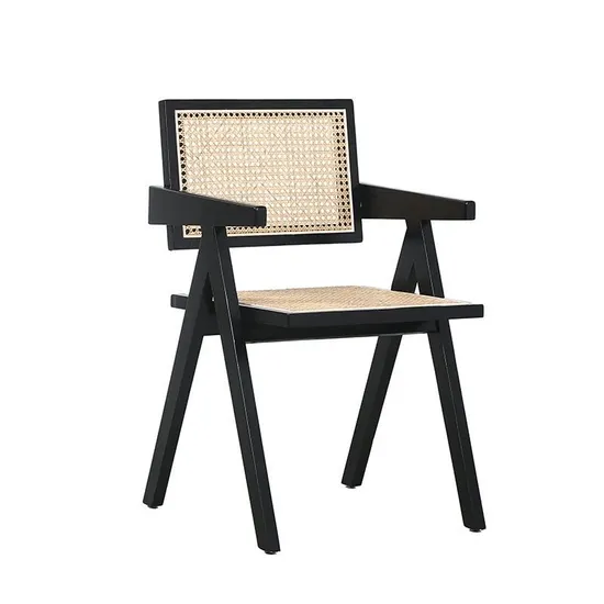 Indoor Outdoor Armrest Backed Solid Wooden Rattan Home Living Room Chair Dining 