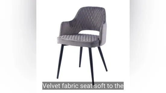 European Popular Fabric / PU Armrest Upholstered Dining Chair with Black Legs 