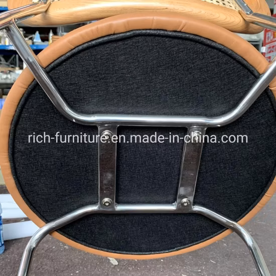 Simple Style Restaurant Furniture Wooden Frame Rattan Back PU Seating Dining Chair
